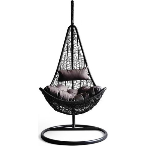 Dondolo sospeso antracite con struttura in metallo con seduta in wicker 195x82x122 cm Lendra (1/4)