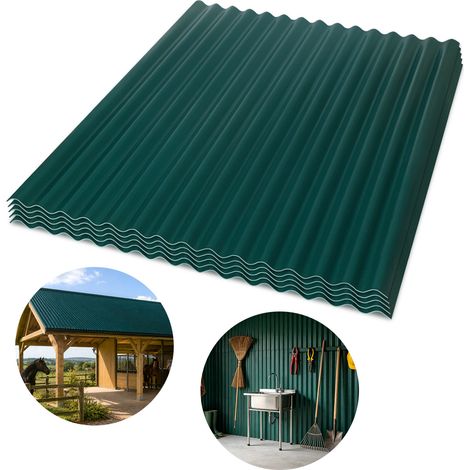 Randaco Lot de 5 plaques ondulées ASA vert foncé 117 x 93 cm, 1,5 mm, résistantes UV, acides, alcalis et sels, pour toiture extérieure (1/5)