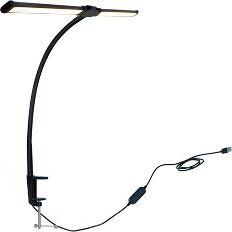 Relaxdays Desk Lamp, USB Cable Control, LED Dual-Head Lamp, 61 cm, Gooseneck Clamp, black
