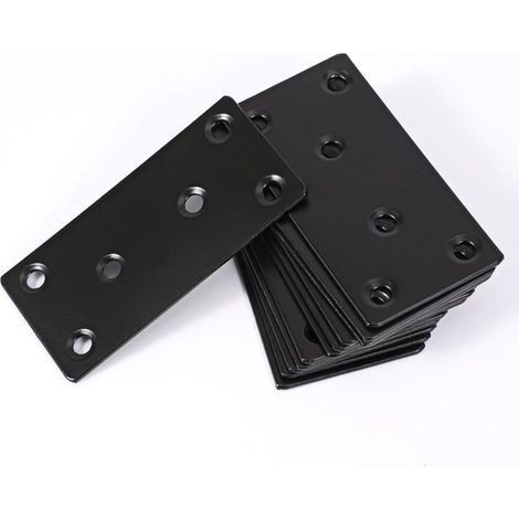 12 x Connecteurs plats noirs, plaques métalliques percées, connecteurs en bois, plaques de connexion, plaque en acier perforée, supports métalliques pour meubles, 80x40x2mm (1/5)