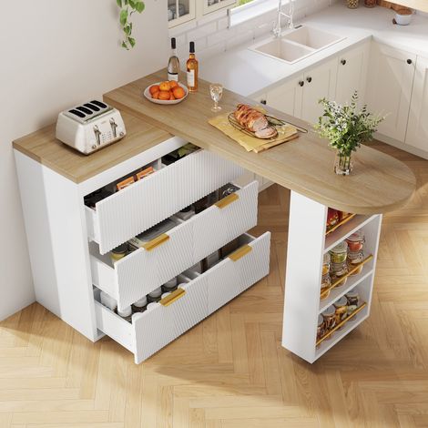 Table de bar pivotante 360° avec 6 tiroirs anti-basculation,multi-fonction pour salon,cuisine,bureau et espace repas. (1/5)