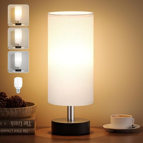 Lampe de Chevet, 3 Couleur Modes(3000/4000/5000K), Petite Lampe à Cordon, Lampe de Table Moderne avec Abatjour en Lin Blanc et Base Noire pour Chambre Salon D'enfant Bureau (1/5)