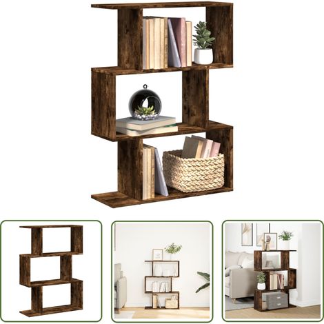 vidaXL Raumteiler-Bücherregal 3 Fächer Räuchereiche 70x24x97 cm (1/5)