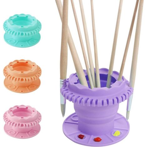 Pulisci pennelli - Pulisci pennelli pieghevole in silicone con contenitore per il risciacquo, tavolozza e contenitore per 40 pennelli, adatto per l'uso in aule, laboratori, ecc. (1/4)