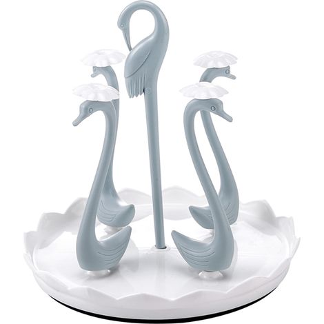 Porte-gobelet cygne avec bac d'égouttage rotatif, support/égouttoir rotatif en plastique pour la cuisine, bleu, 4 têtes (1/5)