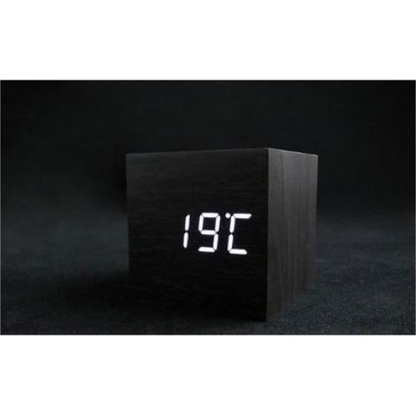 Réveil Cube - Bois Naturel - Affichage Heure Date Température - 5 Alarmes Programmables - 1 Pièce (1/4)