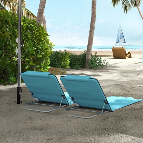 Conjunto de 2 Esterillas con Respaldo Reclinable en 5 Niveles Reposacabezas y Bolsa de Transporte 134x48x33-43 cm Azul
