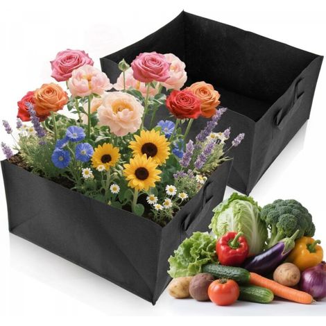 Sacs de jardin surélevés en tissu - Lot de 2 sacs de culture, contenants de plantation non tissés avec poignées pour la culture de légumes, d'herbes, de fleurs et de poivrons en extérieur (1/5)