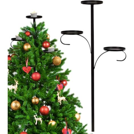 Pointe de sapin noire à trois pointes Fêtes hivernales à trois niveaux en Porte-bougie candélabre pour sapin de Noël Pour salon, cuisine, salle à manger, chambre, appartement, dortoir, (1/5)