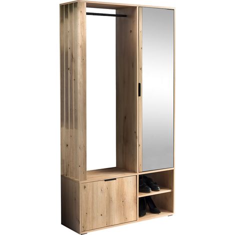 AX LIVING Garderobe Flur Milanoir 100 Spiegel, Wohnwand Artisan Eiche