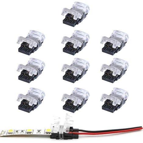 Connecteur bande led 2 broches,Lot de 10 Connecteurs de Ruban LED à 2 Broches pour Bande LED SMD 5050/3528 Couleur Unique Imperméable et Non-Imperméable de 10mm (1/5)