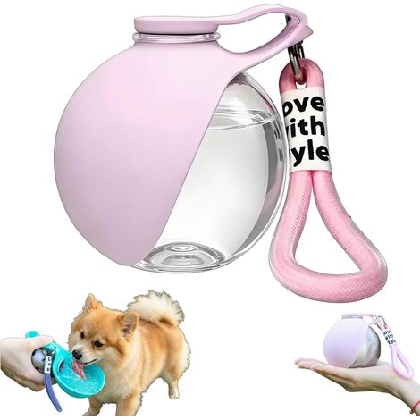 Ortviai Gourde Chien pour En Déplacement 285ml - Bouteille d'Eau Légère pour Chien et Chat avec Écuelle en Silicone Pliable - Trinkflasche Hunde für Unterwegs - Bleu Plastique (1/5)