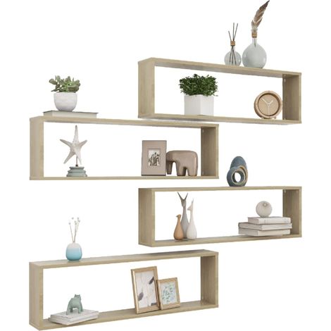 Étagères cube murales 4 pcs Chêne Sonoma 100x15x30 (1/5)
