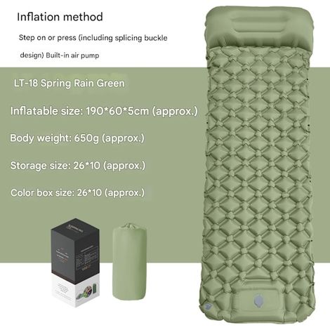 Matelas de camping autogonflant : matelas gonflable une place épais et léger, modulable et connectable - Vert pluie printanière (1/5)