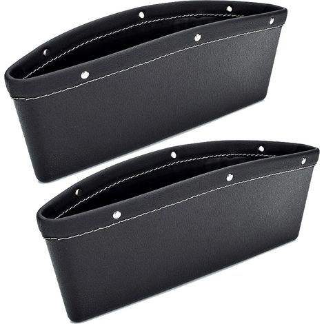 (Lot de 2 noirs) Sacoche de rangement latérale Ouspow en cuir PU pour console de voiture, boîte de rangement portable avec porte-bouteille, pour combler l'espace latéral de la console. (1/5)