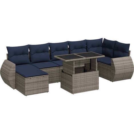 vidaXL Set Divano da Giardino 8pz con Cuscini Grigio Polyrattan Acacia (1/5)