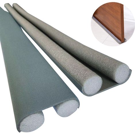 Guarnizione paraspifferi doppia per porta, striscia fonoassorbente per la parte inferiore della porta, per isolamento acustico e acustico, lunghezza regolabile 95 cm, colore grigio. (1/5)