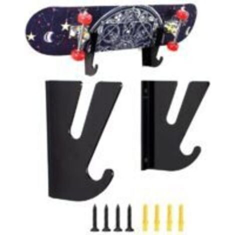 Support Skateboard, Acrylique Support Mural Skateboard avec Crochets de Rangement Porte Ski Mural pour Salon Garage Mur Affichage pour Skateboards Longboards Snowboards, 2 Pièces, Noir (1/5)