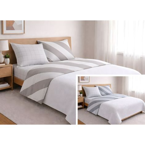 Completo Lenzuola Letto In 100% Cotone Made Italy Disegno Elite, misuraPiazza E MezzacoloreGrigio