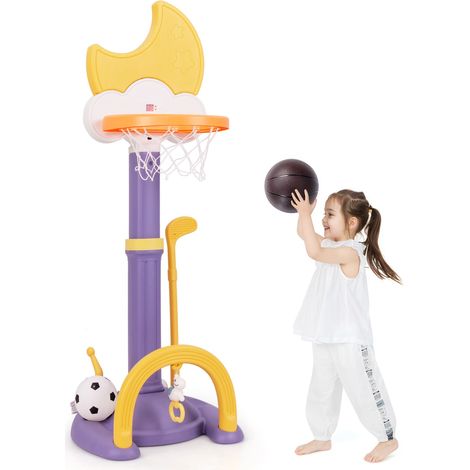 COSTWAY 4-In-1 Kids Basketball Hoop Adjustable Kids Sports Center-Yellow (1/5)