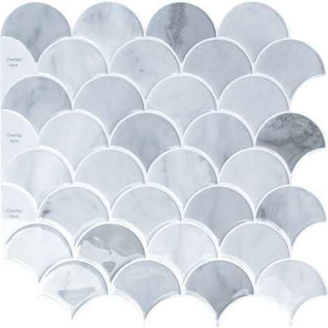 Self-Adhesive Tile Wallpaper Gray Sector Pattern 30 x 30 cm Mosaic Style Wall Sticker Waterproof Decorative Film for Bathroom and Kitchen Wall Tiles (1/5)