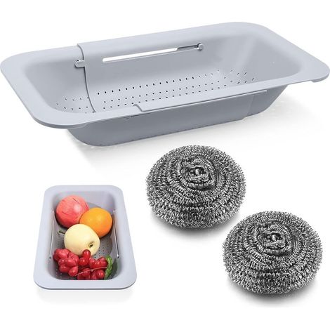 QAZQA Passoire Pliante pour Dessus D'évier, Panier de Filtre Réglable pour Fruits et Légumes, Panier de Lavage Extensible Jusqu'à 19,5", Pliable Panier de Vidange de Cuisine (1/5)