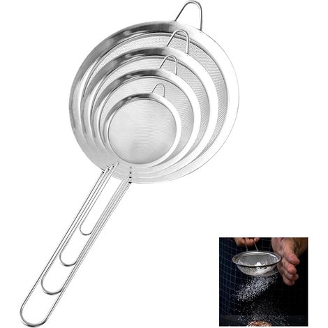 Ensemble de 4 passoires à mailles fines en acier inoxydable 7/10/14/18 cm avec poignée à mailles fines, passoire de cuisine professionnelle en acier inoxydable pour égoutter les nouilles, les légumes, (1/5)