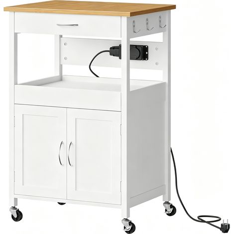 Carrello da cucina mobile in MDF E1 effetto bambù e bianco 60 x 45 x 92 cm (1/5)