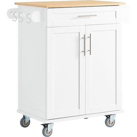 SoBuy  Carro de cocina blanco con un cajón  Carro de cocina con ruedas y gran capacidad de almacenamiento  Carro de cocina de bambú para organizar la cocina  83×46×91 cm  FKW13-II-WN (1/5)
