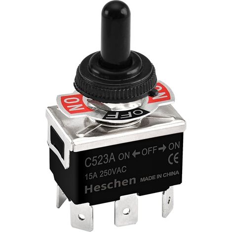 Interrupteur à bascule en métal, C523A, DPDT, maintenu, Marche/Arrêt/Marche, 3 positions, 15A 250VAC, terminal à 6 languettes, CE, avec capuchon étanche (1) (1/5)