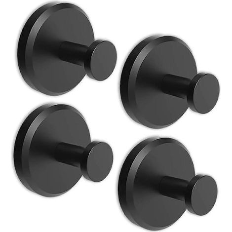 Lot de 4 crochets sans perçage pour douche, porte vitrée et mur de salle de bain, acier inoxydable 304, pour vêtements, serviettes et linge de bain, noir. (1/5)