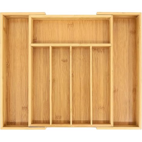 Bamboo Expandable Drawer Cutlery Tray Kitchen Drawer Organiser Drawer Divider Utensil Holder Compartments (1/2)