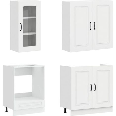 Ensemble de Cuisine 8 Pièces, Blanc Brillant, Panneaux en Bois d'Ingénierie, Meubles de Rangement Modernes avec Étagères et Tiroirs (1/5)