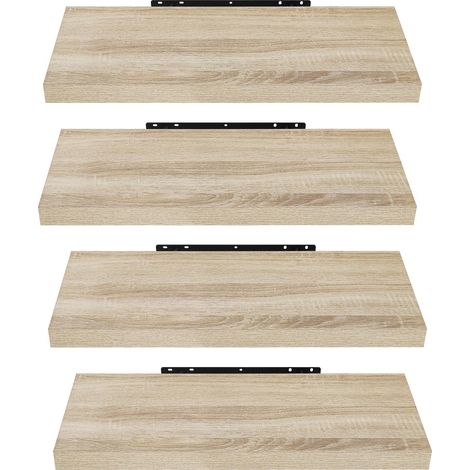 Étagères murales, 60 cm, MDF effet bois clair, lot de 4 étagères flottantes décoratives, pour salon, chambre, salle de bain, couloir (1/5)