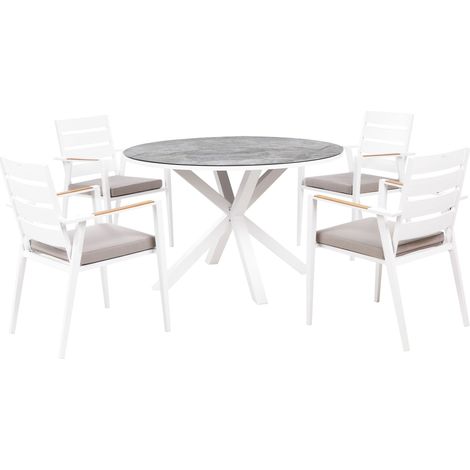 Gartenmöbel Set 4-Sitzer MALETTO/TAVIANO inkl. Kissen Metall Marmor Optik Grau