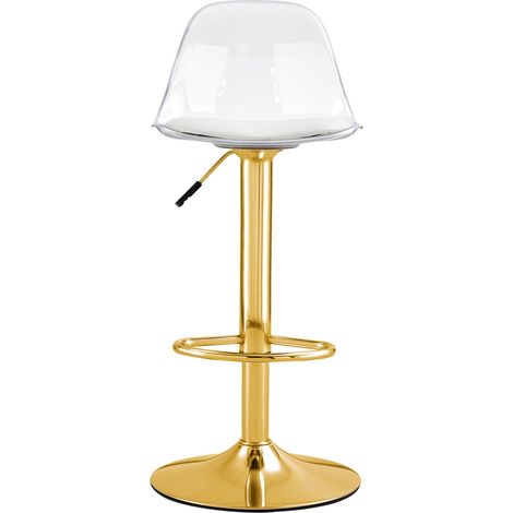 Set de 2 taburetes de bar ajustables 82-104 cm, respaldo transparente y patas doradas (1/5)