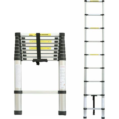 Échelle télescopique de 2,6 m - Capacité de charge maximale : 150 kg - Échelle durable en alliage d'aluminium - Pieds en caoutchouc antidérapants et marche d'escalier - Échelle de grenier pliable (1/5)