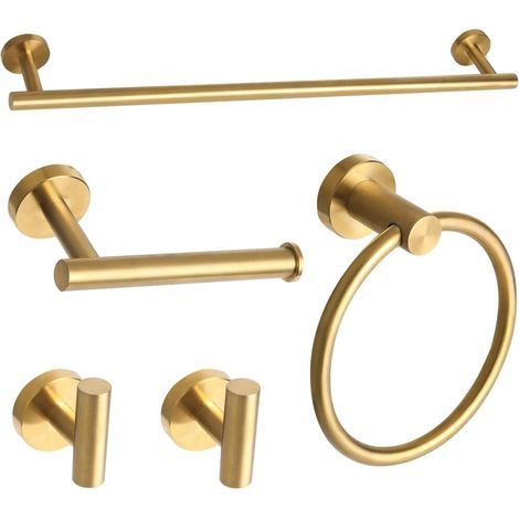 Un ensemble de 5 accessoires de salle de bain en or brossé (1/2)