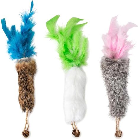 Jouet à Plumes pour Chats,Plume Chat Jouet Rechange,Jouet pour Chat Plume Interieur(Vert/Bleu/Rose)