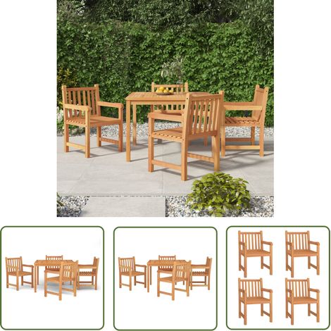 The Living Store Ensemble à manger de jardin 5pcs Bois de teck massif - Salon De Jardin - Meuble De Jardin - Set De Table Extérieur - Table Et Chaises En Bois - Table En Teck (1/5)