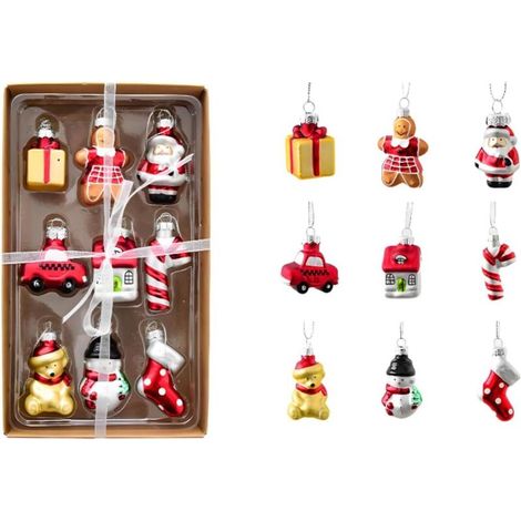 Ensemble de 9 Boules de Noël en verre - Décorations Père Noël et Bonhomme en pain d'épice pour petit sapin couronne vitrine (1/4)