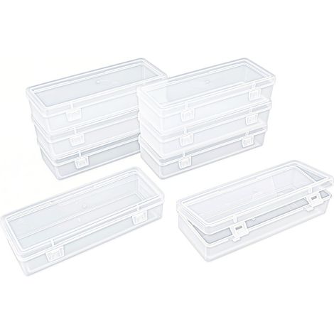 Lot de 8 mini boîtes de rangement rectangulaires vides en plastique transparent avec couvercles à charnière pour petits articles et autres projets d'artisanat 165 x 65 x 35 mm (1/5)