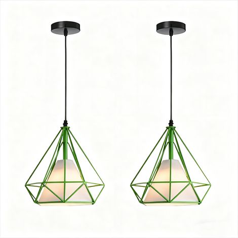 2PCS Creative Pendant Lights Modern Pendant Light Green Iron Metal Ceiling Light 25CM E27