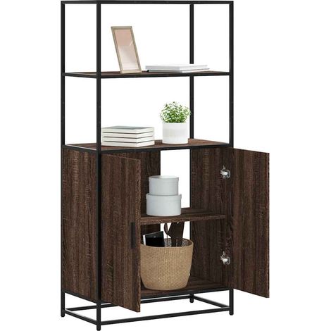 Highboard Braun Eichen-Optik 68x35x139 cm Holzwerkstoff Metall