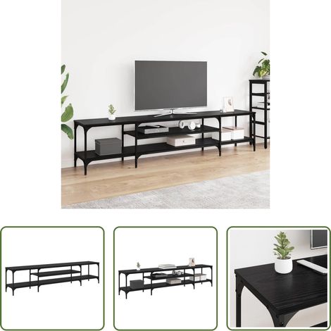 vidaXL Meuble tv chêne noir - Meuble TV Chêne noir 201 x 35 x 45 cm Bois d'ingénierie et fer (1/5)