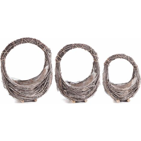 Cestini in legno con manico e rivestimento interno, Grande: cm 31 x 15 x 13 H