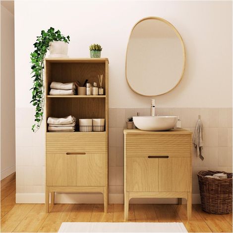 Mobile lavabo singolo + lavabo + rubinetto + specchio + colonna ALASKA