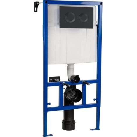 Hudson Reed Mid-Height Wall Hung Toilet Frame 890mm H with Dual Round Flush Plate Concealed Cistern - Black (1/2)