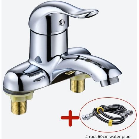 Robinet de salle de bain (type acier plastifié) à double trou pour lavabo, eau chaude et froide, pour WC, cuisine et salle de bain. Mitigeur d'évier en acier plastifié. (1/5)
