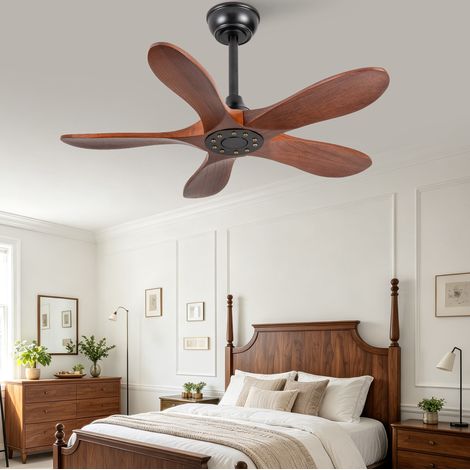 Ventilador de techo 36 pulgadas sin luz, 6 velocidades, reversible, nogal y negro DESVIAE (1/5)